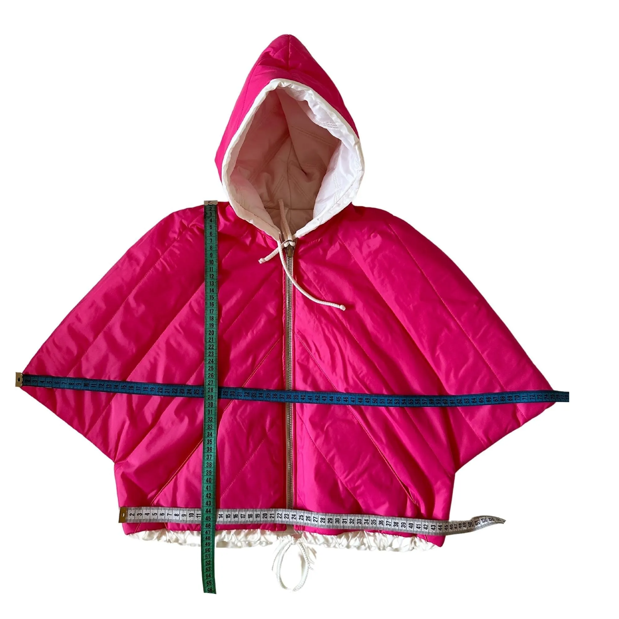 Puffer Ivory Hot Pink Reversible Mid-Season Quilted Jacket with Hood and Zipper, Made of Raincoat Fabric (One Size for Girls 6-10 Years)