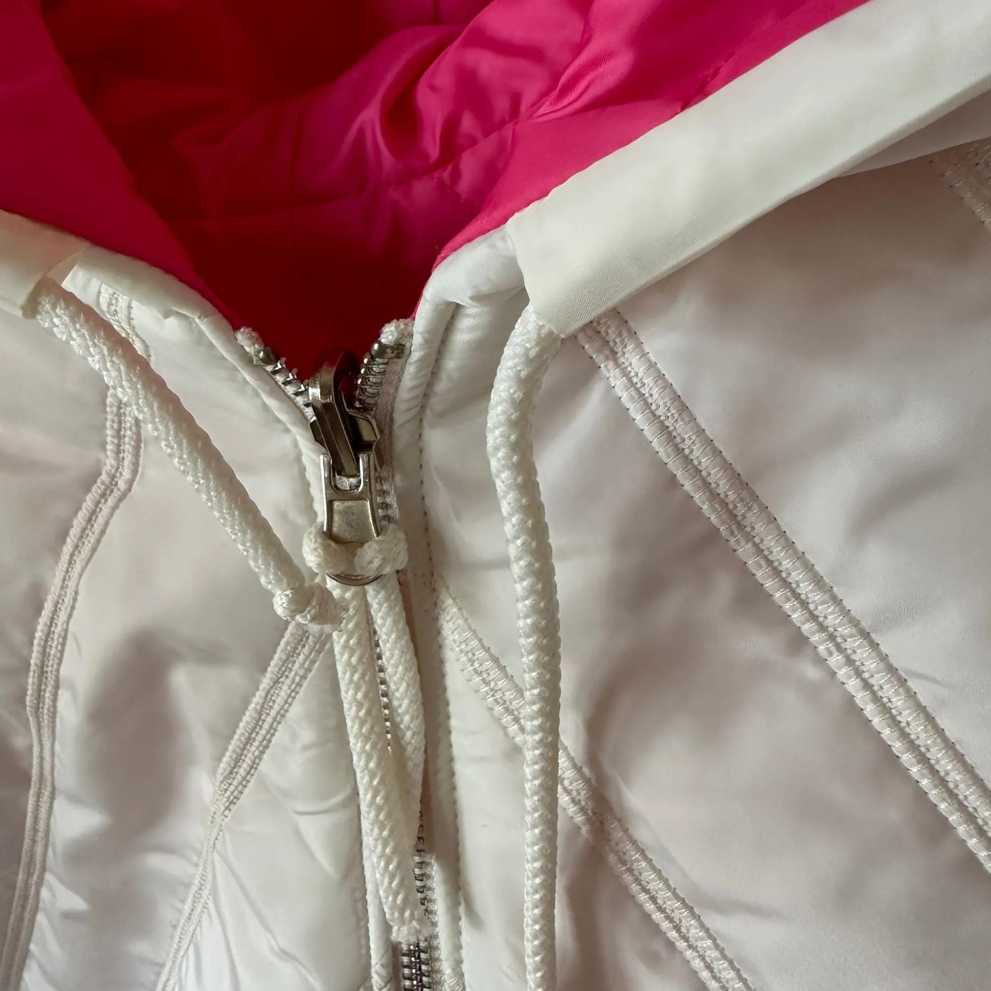 Puffer Ivory Hot Pink Reversible Mid-Season Quilted Jacket with Hood and Zipper, Made of Raincoat Fabric (One Size for Girls 6-10 Years)