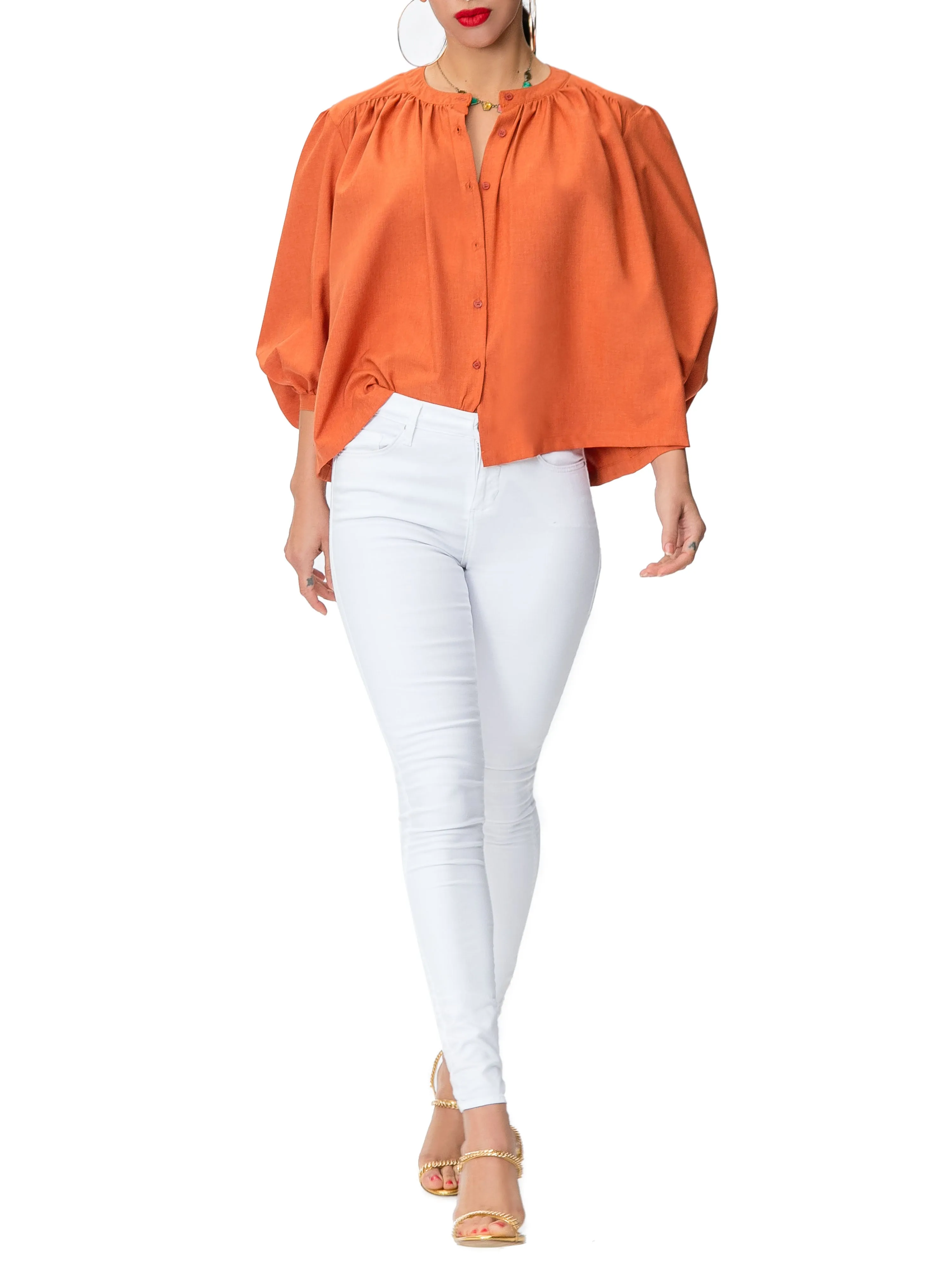 "Farrah" Rust Button-Down Top