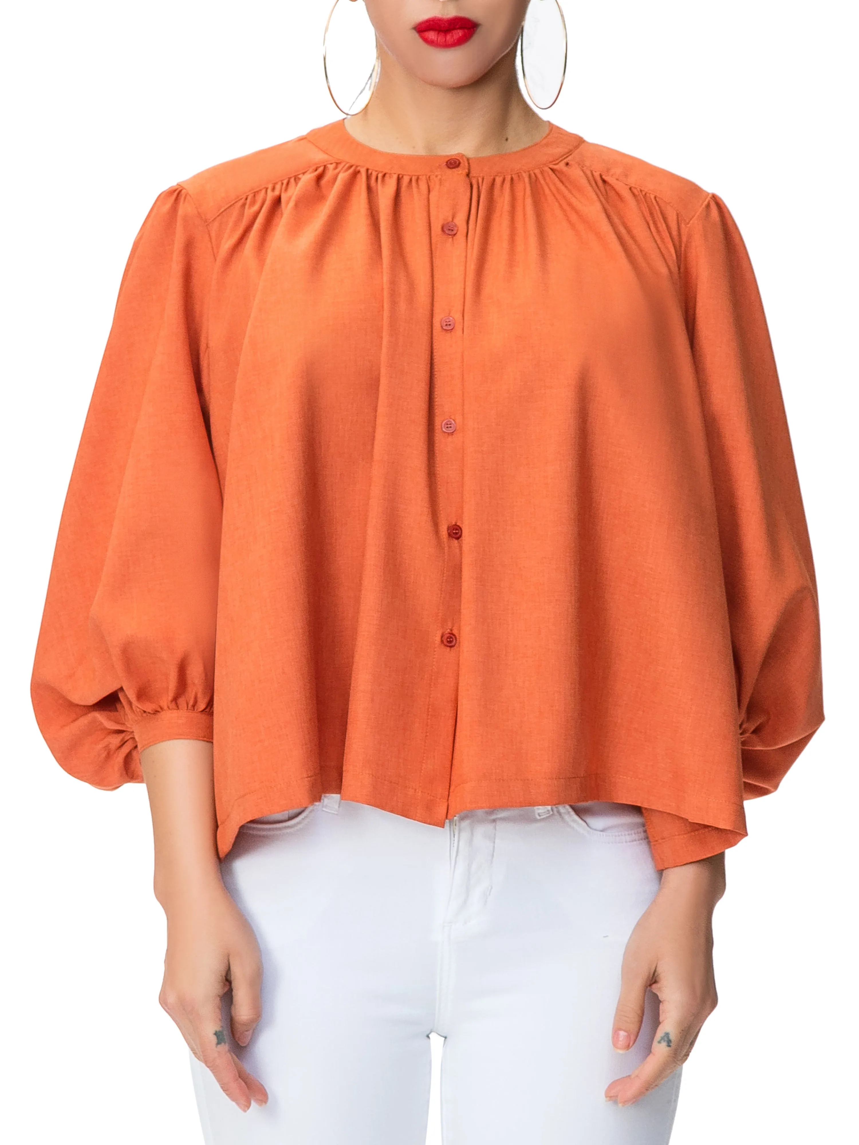 "Farrah" Rust Button-Down Top