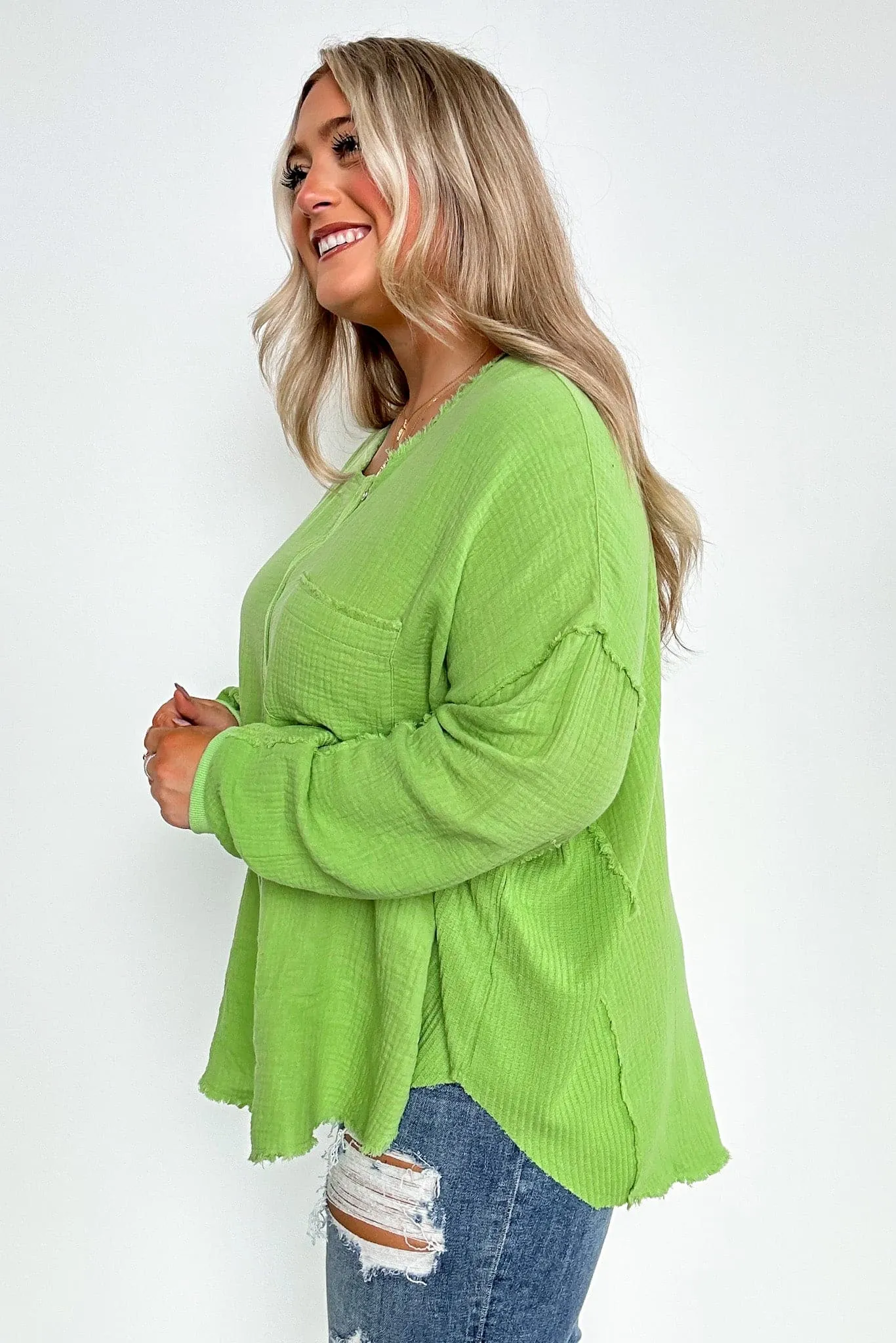 Rayssa Flowy Raw Edge Henley Top - FINAL SALE