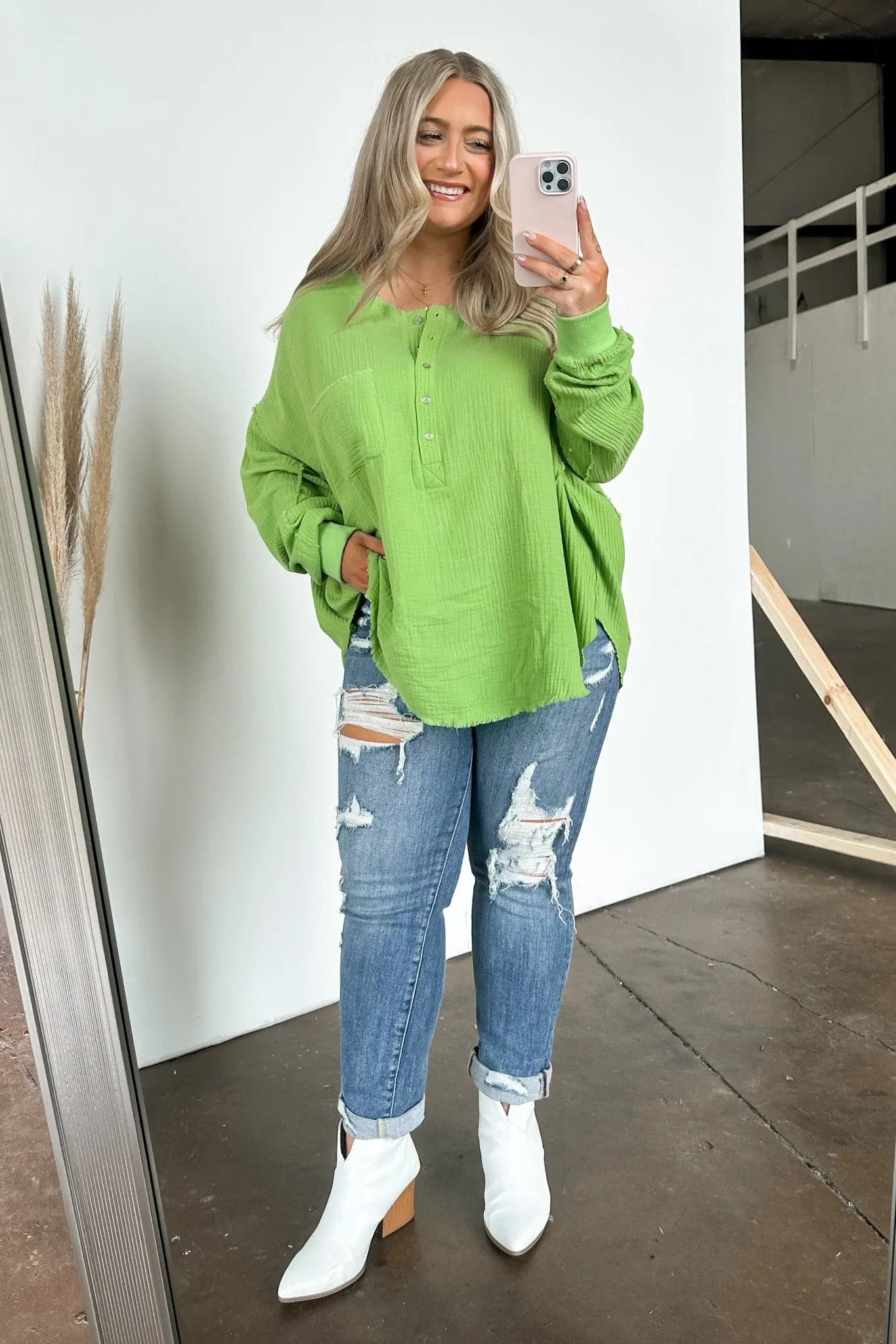 Rayssa Flowy Raw Edge Henley Top - FINAL SALE