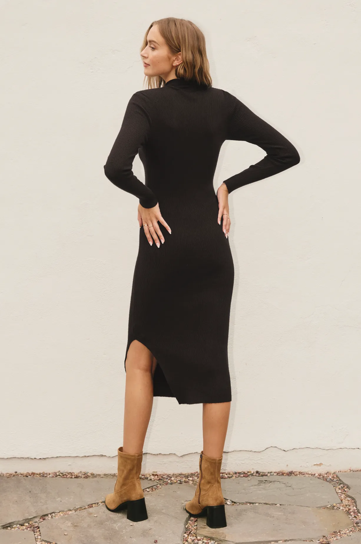 Ribbed Knit Mock Neck Dress