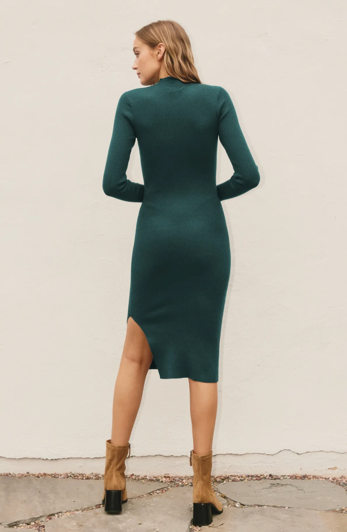 Ribbed Knit Mock Neck Dress