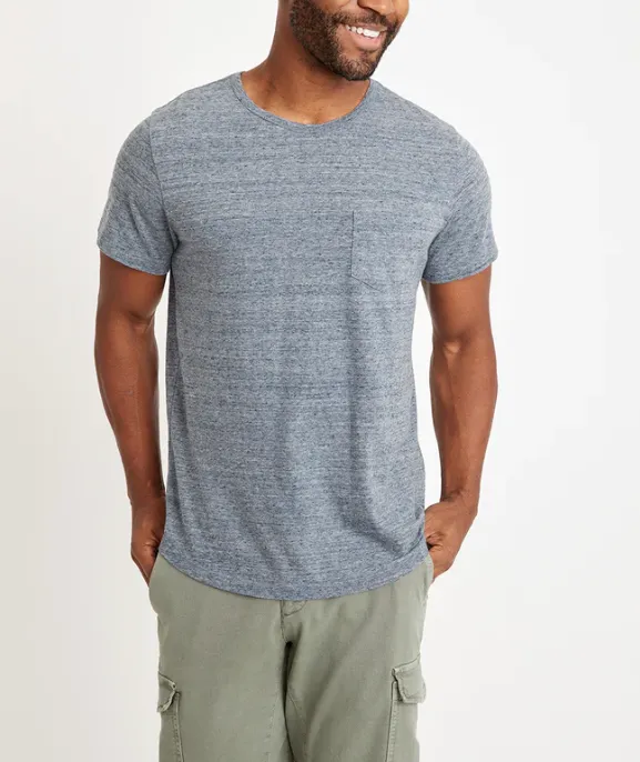 Saddle Hem Pocket Tee - Heather Blue Neps
