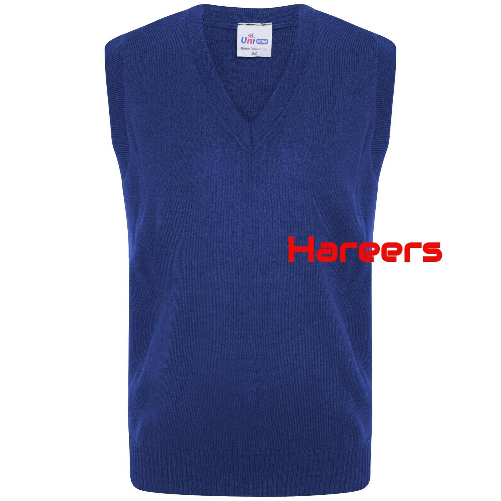 School Uniform Unisex Boys Girls Kids V Neck Knitted Sleeveless Tank Top Jumper -RoyalBlue