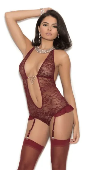 Sexy Show Me Wine Ultra Plunge Lace Halterneck Teddy