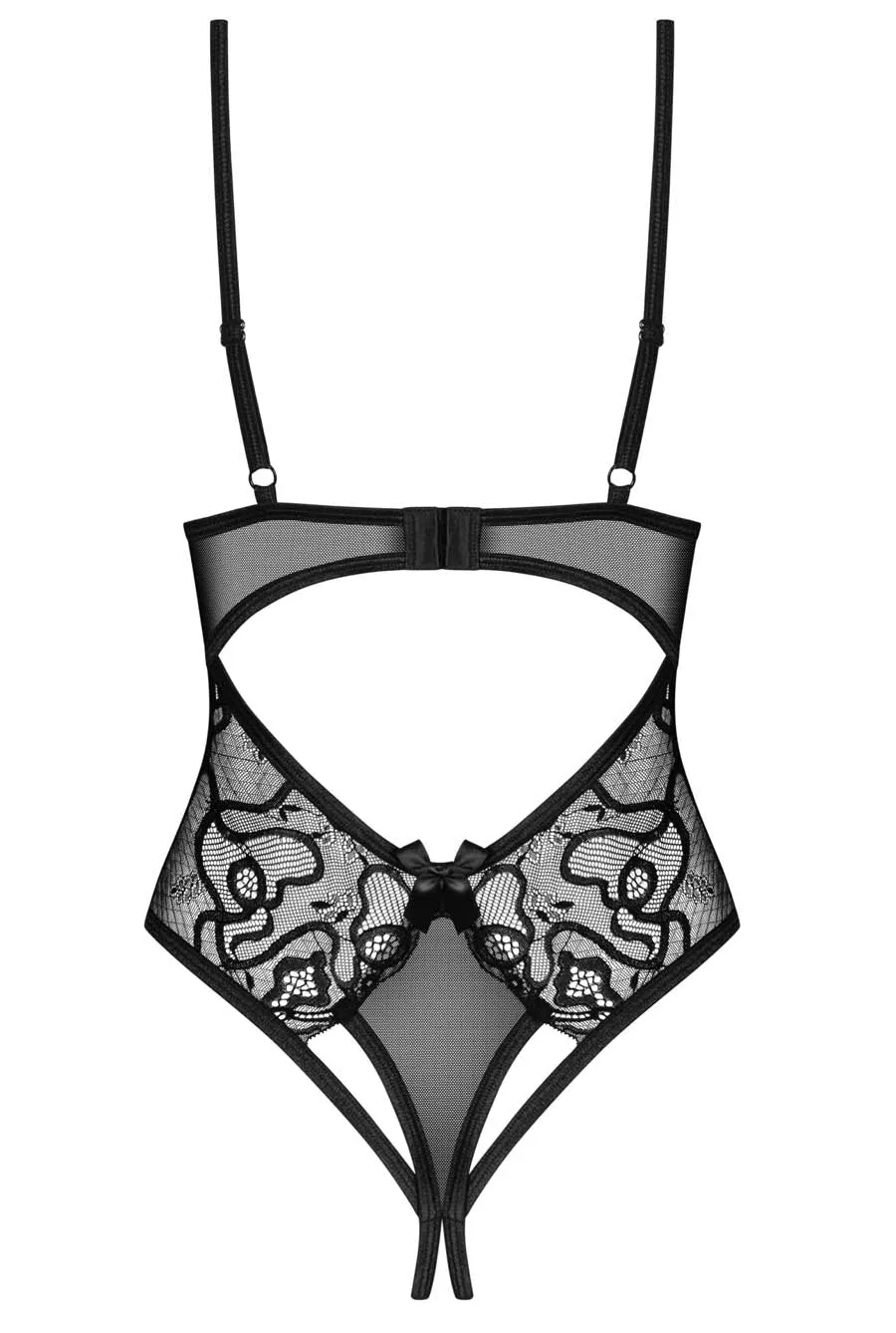 Sheer Black Lace Crotchless Teddy Bodysuit