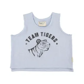 sleeveless t'shirt | light blue w/ tiger print