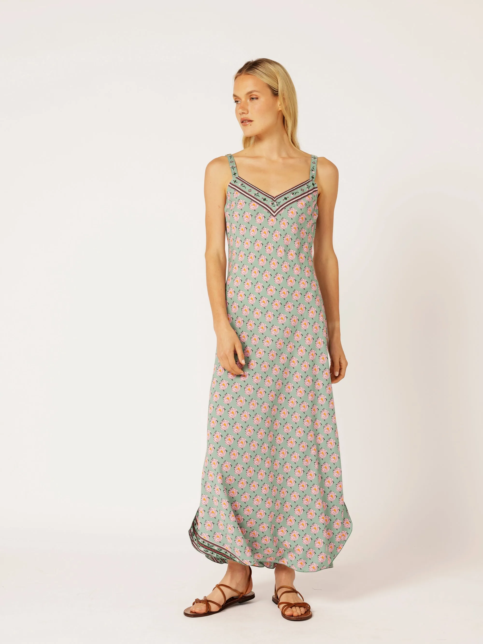 Slip Dress MAXI | Bias Cut | Sage Peony