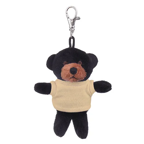 Soft Plush Black Teddy Bear Keychain with Tee