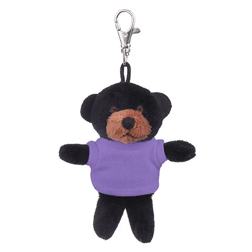 Soft Plush Black Teddy Bear Keychain with Tee