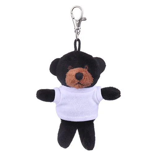 Soft Plush Black Teddy Bear Keychain with Tee