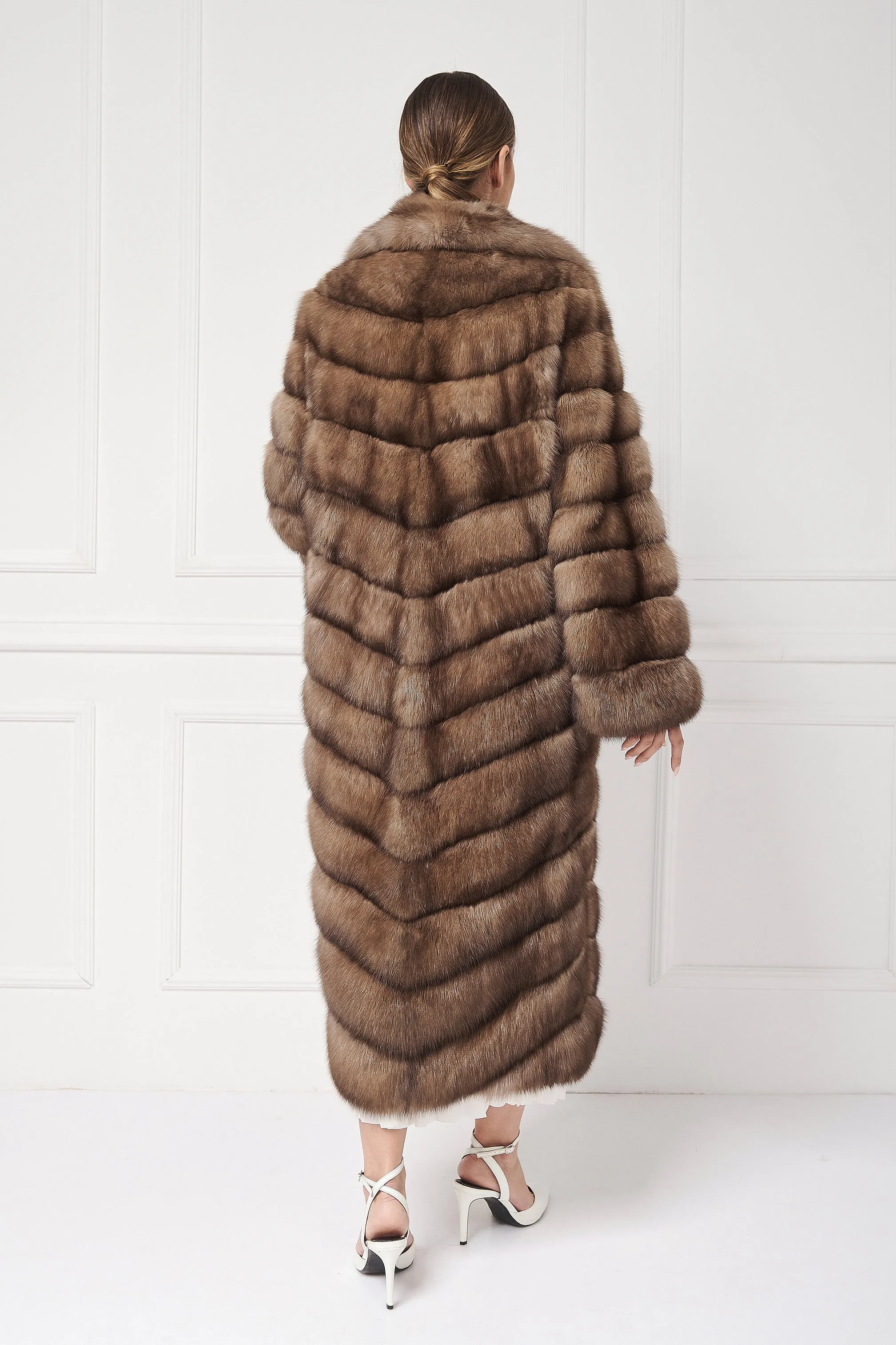 Sophisticated Long Sable Coat with an oversize english collar