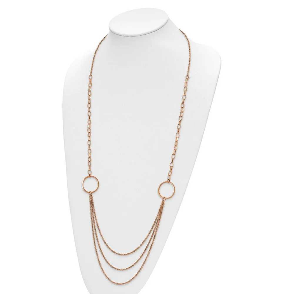 Stainless Steel Polished Rose IP-plated Multi Chain 35.5in Necklace