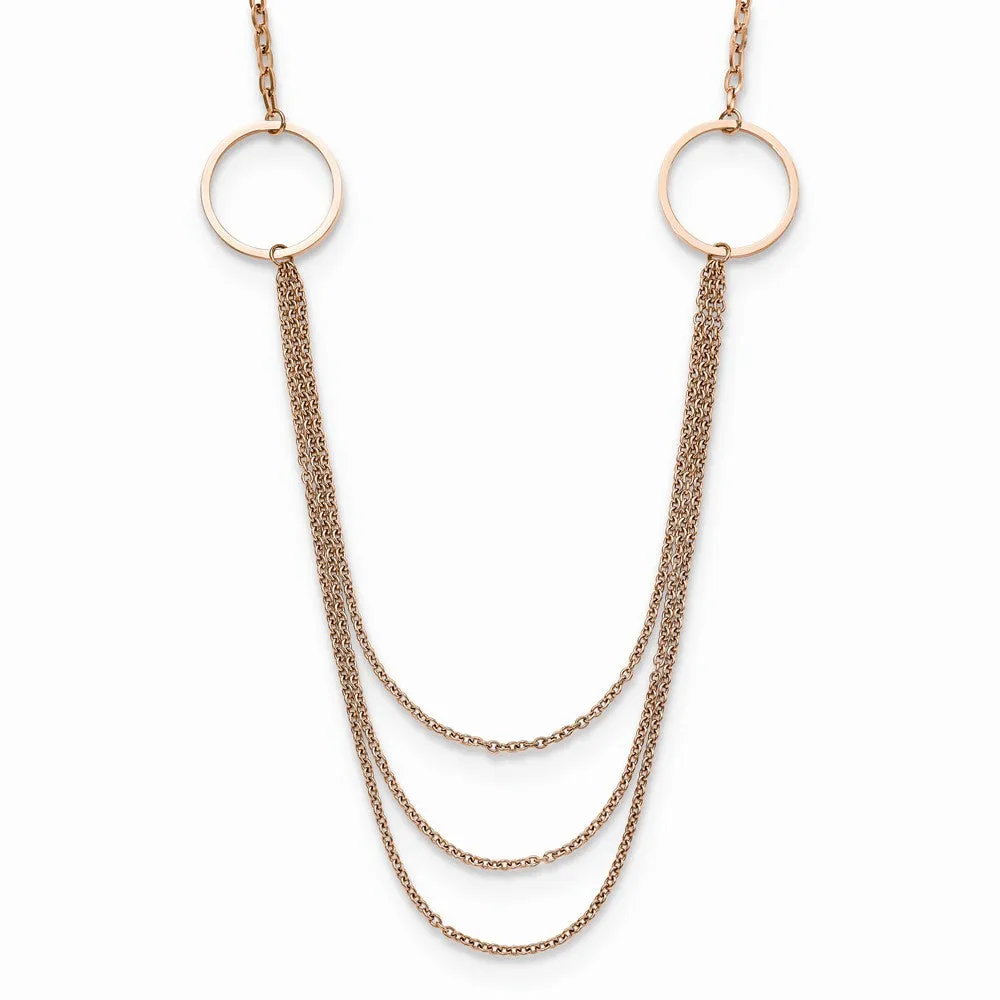 Stainless Steel Polished Rose IP-plated Multi Chain 35.5in Necklace