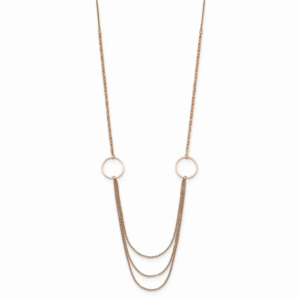 Stainless Steel Polished Rose IP-plated Multi Chain 35.5in Necklace