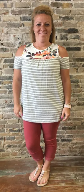 Stripe Cold Shoulder Top