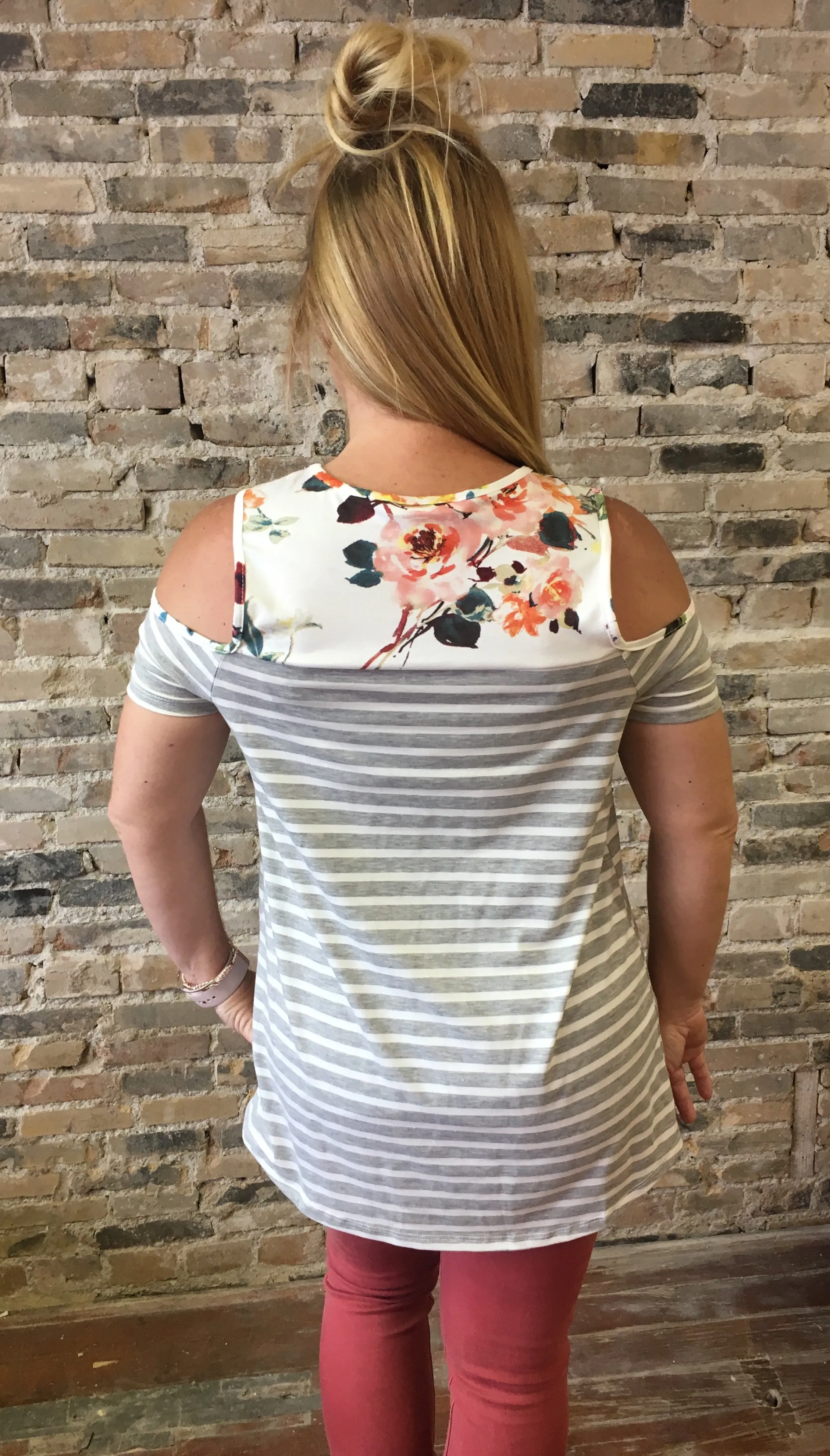 Stripe Cold Shoulder Top