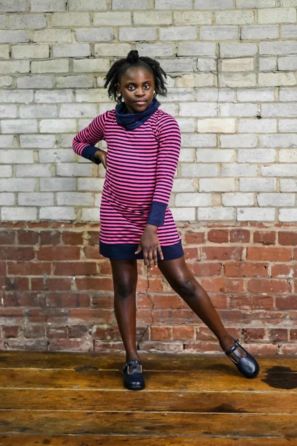 Stripe Knit Cowl Neck Dress