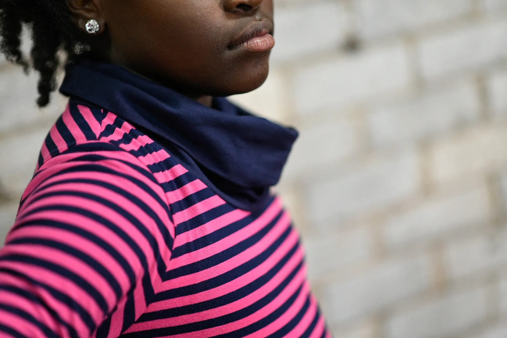 Stripe Knit Cowl Neck Dress