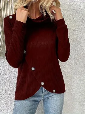 Stylish Warmth Button Detail Turtleneck Sweatshirt