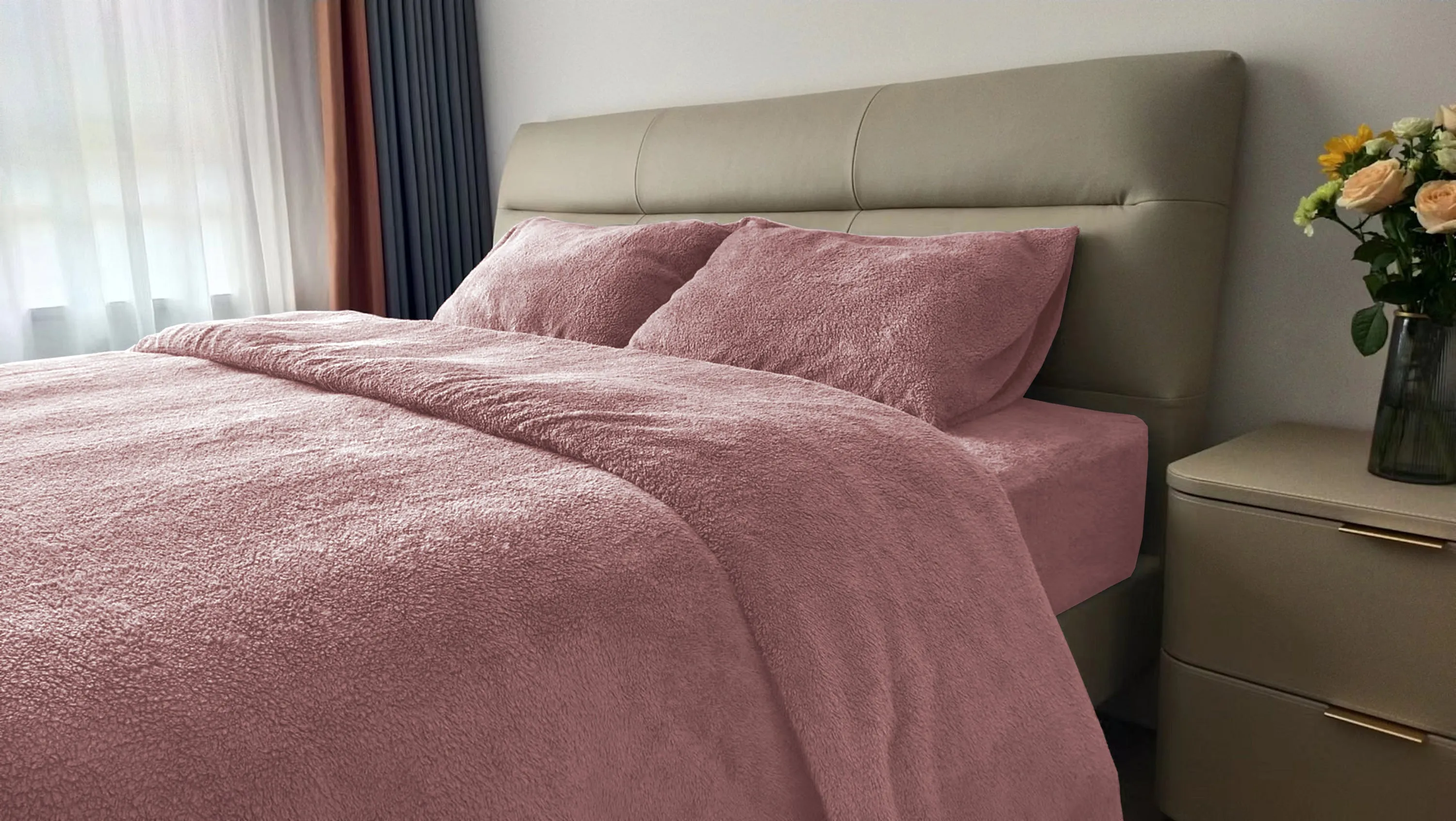 Teddy Fleece Duvet Cover And Pillowcase Set (Blush Pink)