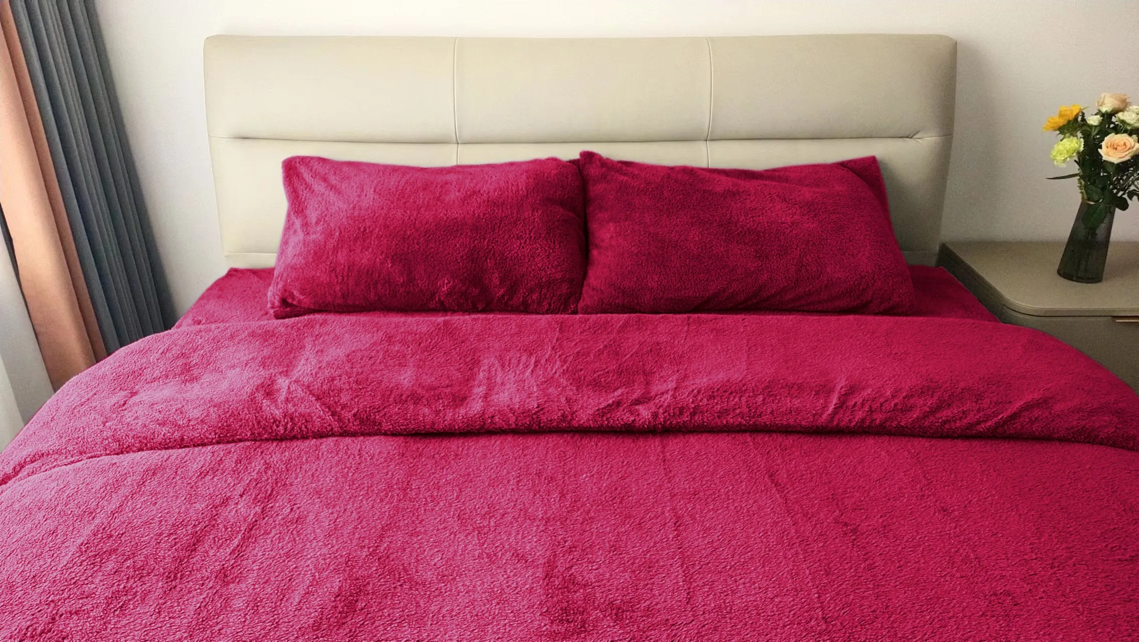 Teddy Fleece Duvet Cover And Pillowcase Set (Red)