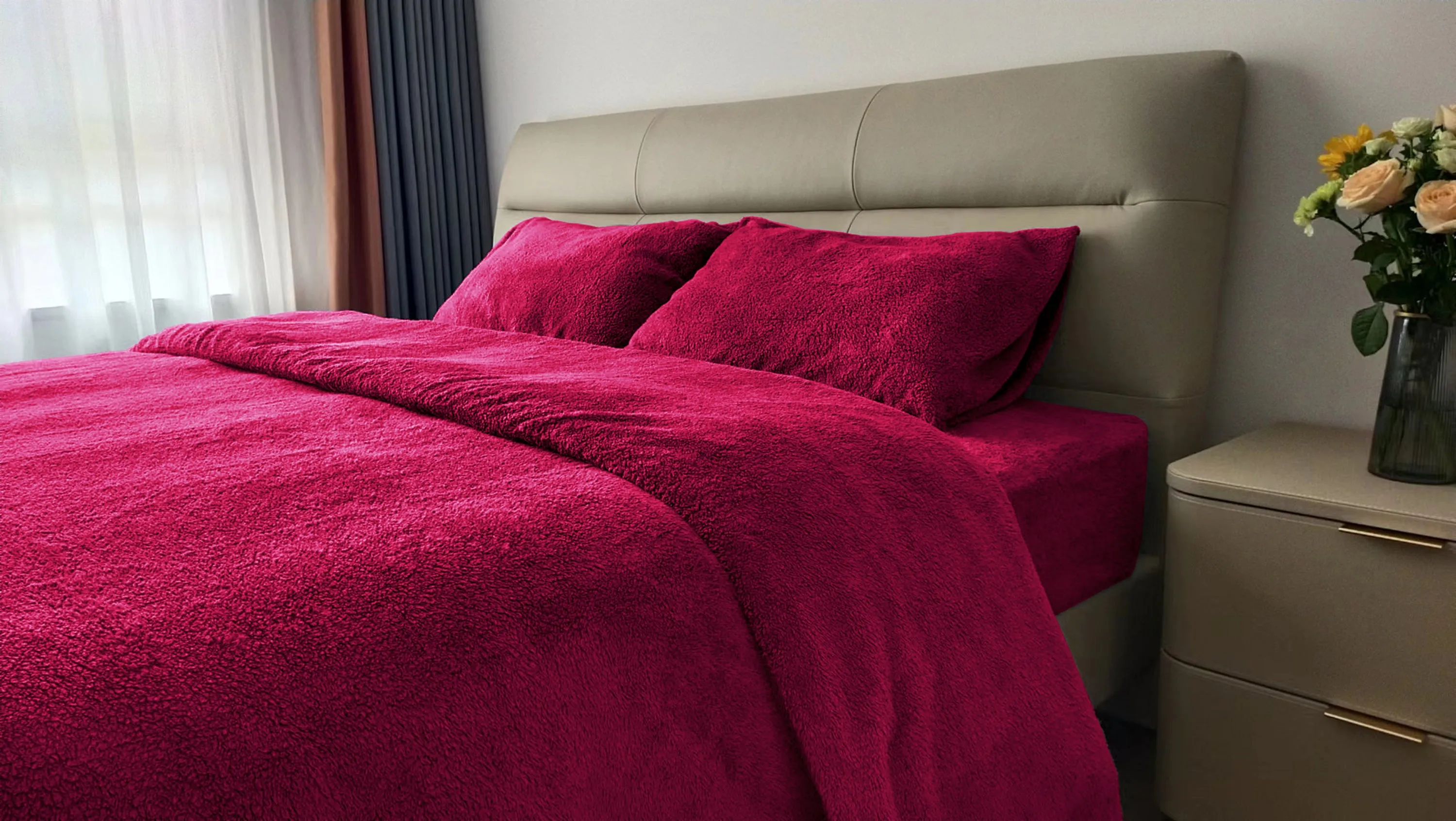 Teddy Fleece Duvet Cover And Pillowcase Set (Red)