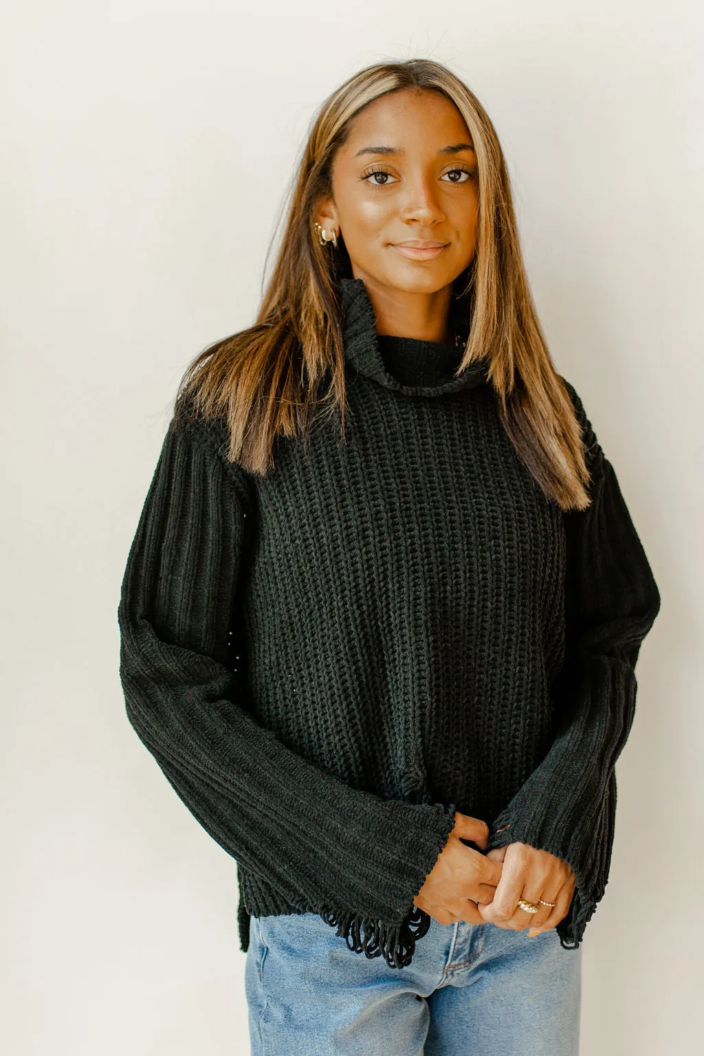 the only one distressed turtleneck