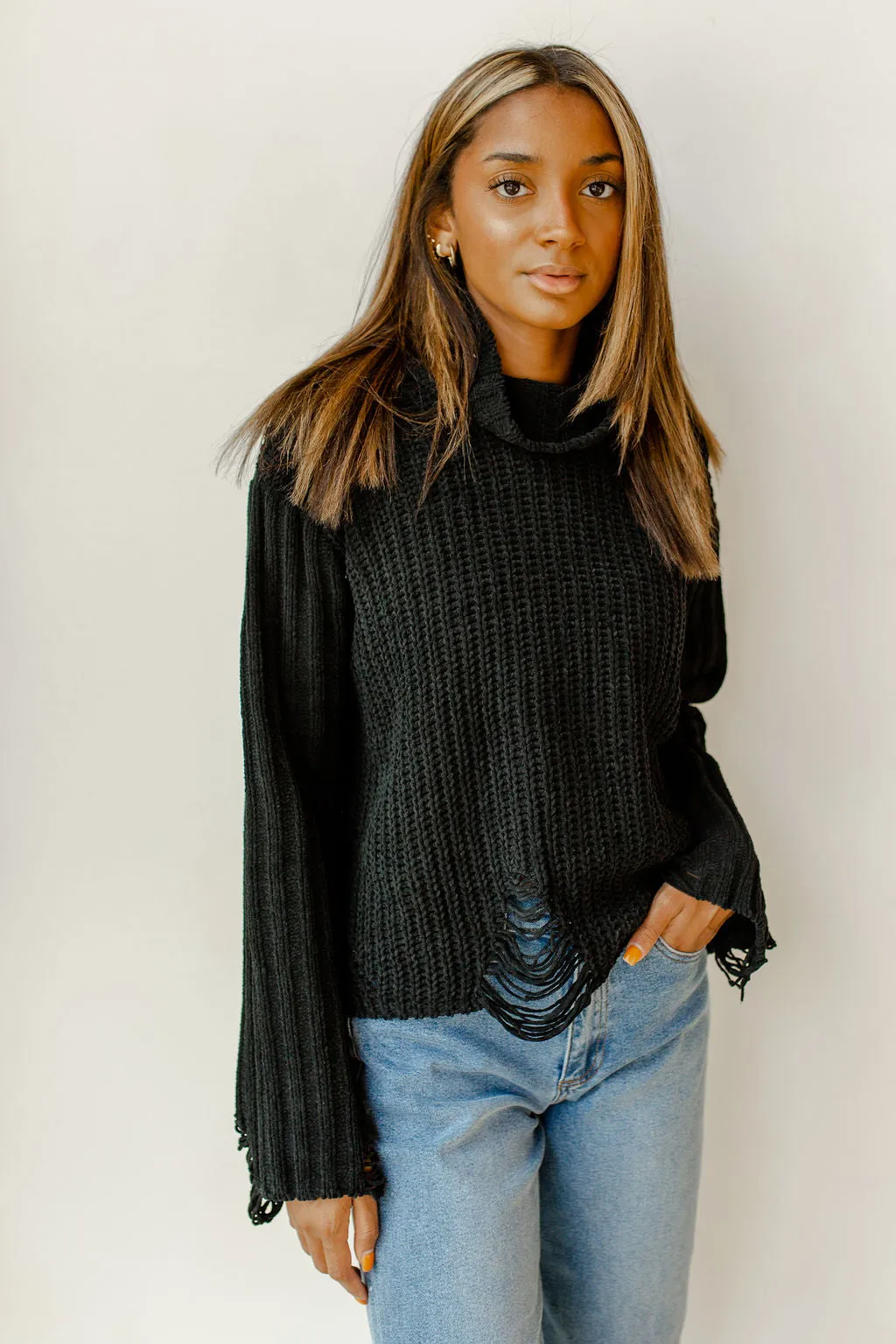the only one distressed turtleneck
