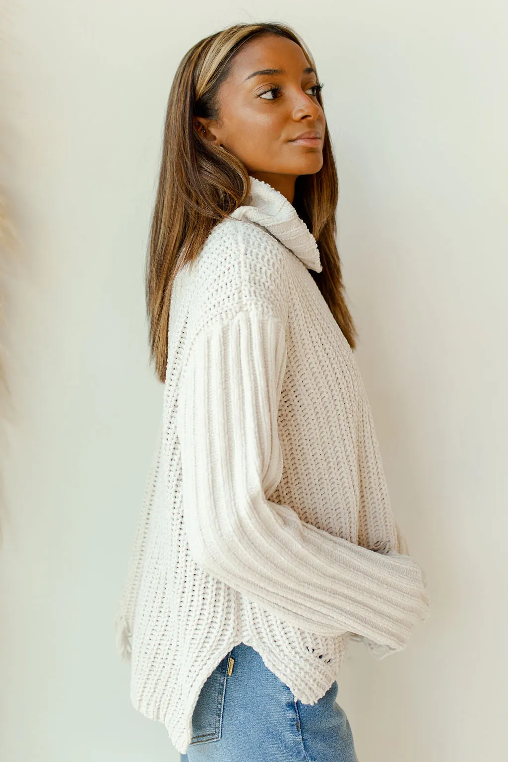 the only one distressed turtleneck