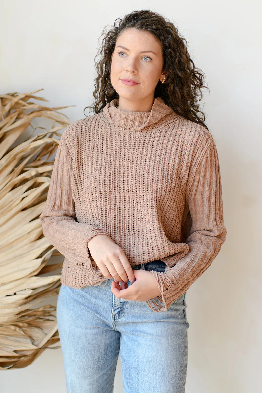 the only one distressed turtleneck