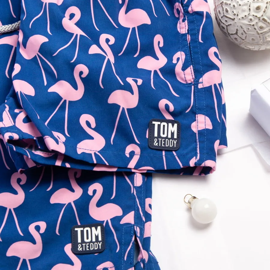 Tom & Teddy Flamingo Mens Swim Shorts FLARO - Rose/ Blue