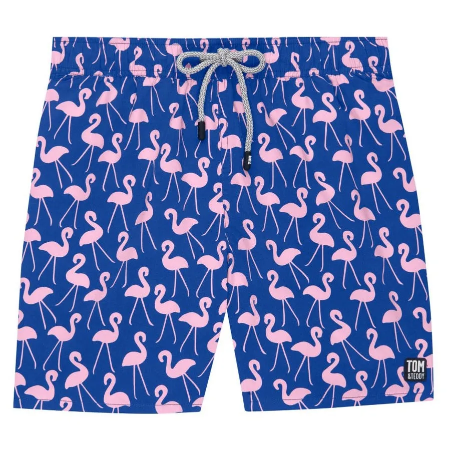 Tom & Teddy Flamingo Mens Swim Shorts FLARO - Rose/ Blue