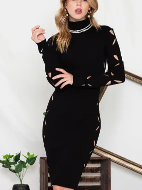 Turtle Neck Cutout Long Sleeve Dress