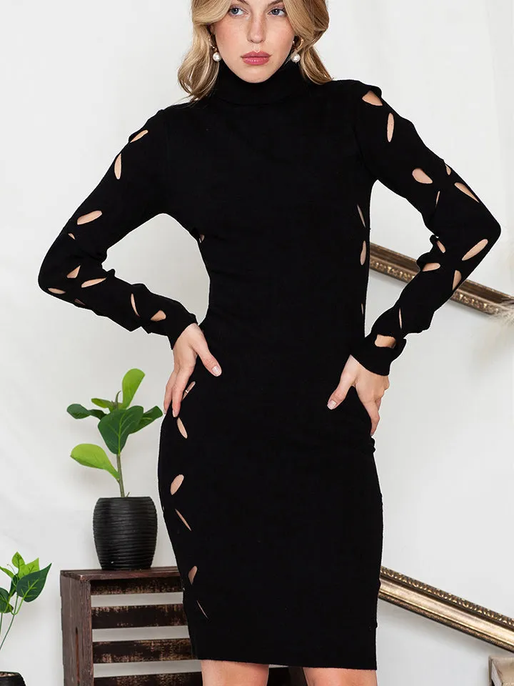 Turtle Neck Cutout Long Sleeve Dress