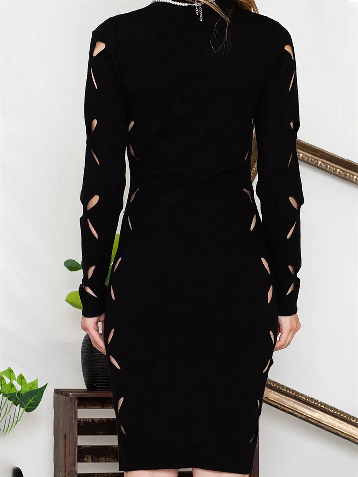Turtle Neck Cutout Long Sleeve Dress