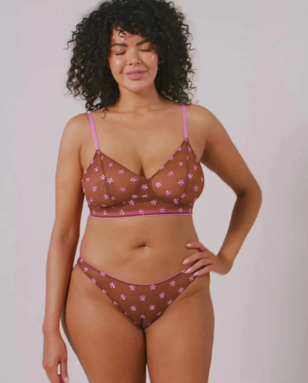 Understatement Underwear - Mesh Triangle Bralette - Mocha/Candy Pink