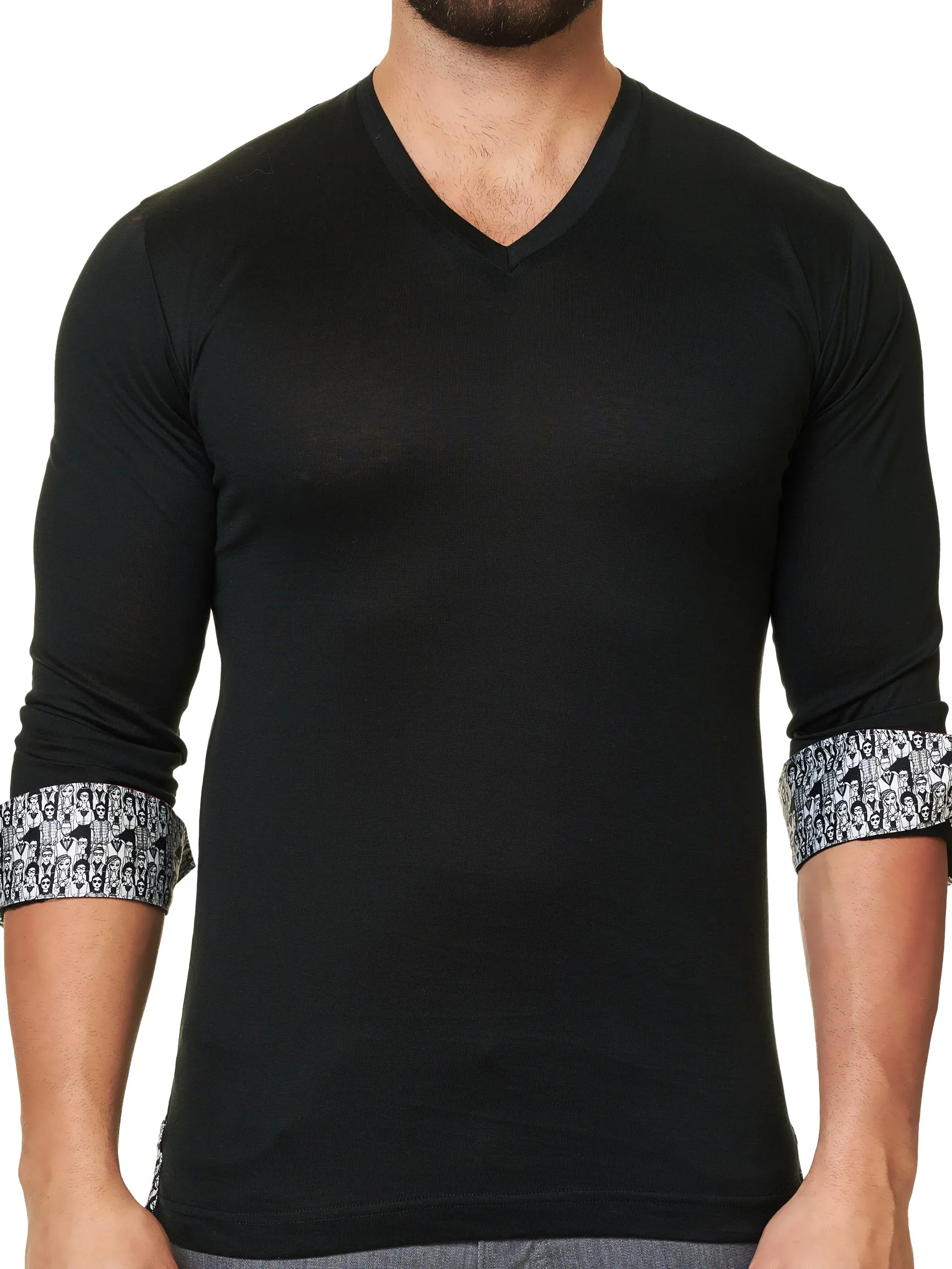 V Neck L Solid Black