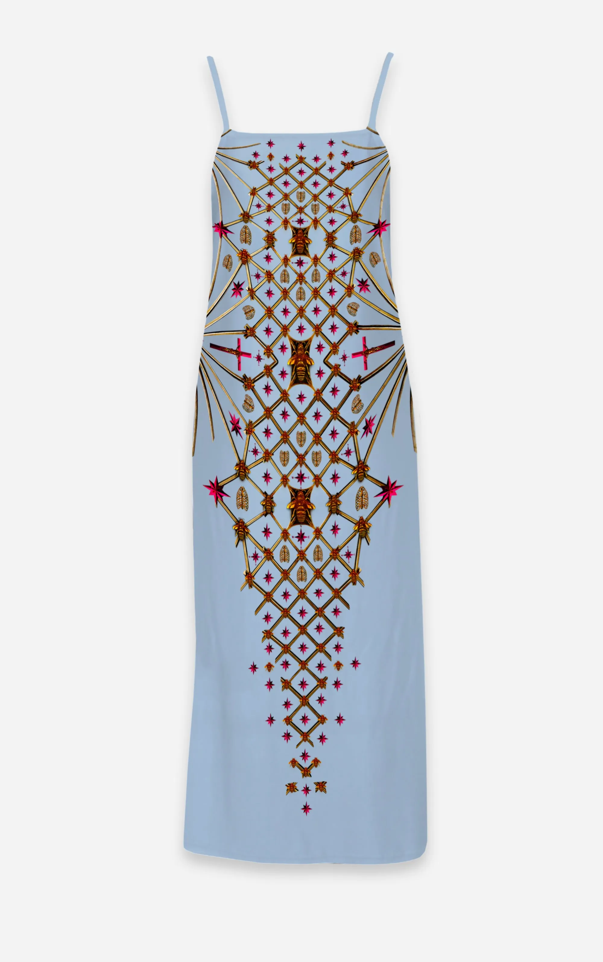 Vee Divergence- French Gothic V Neck Slip Dress in Antique Blue | Le Leanian™