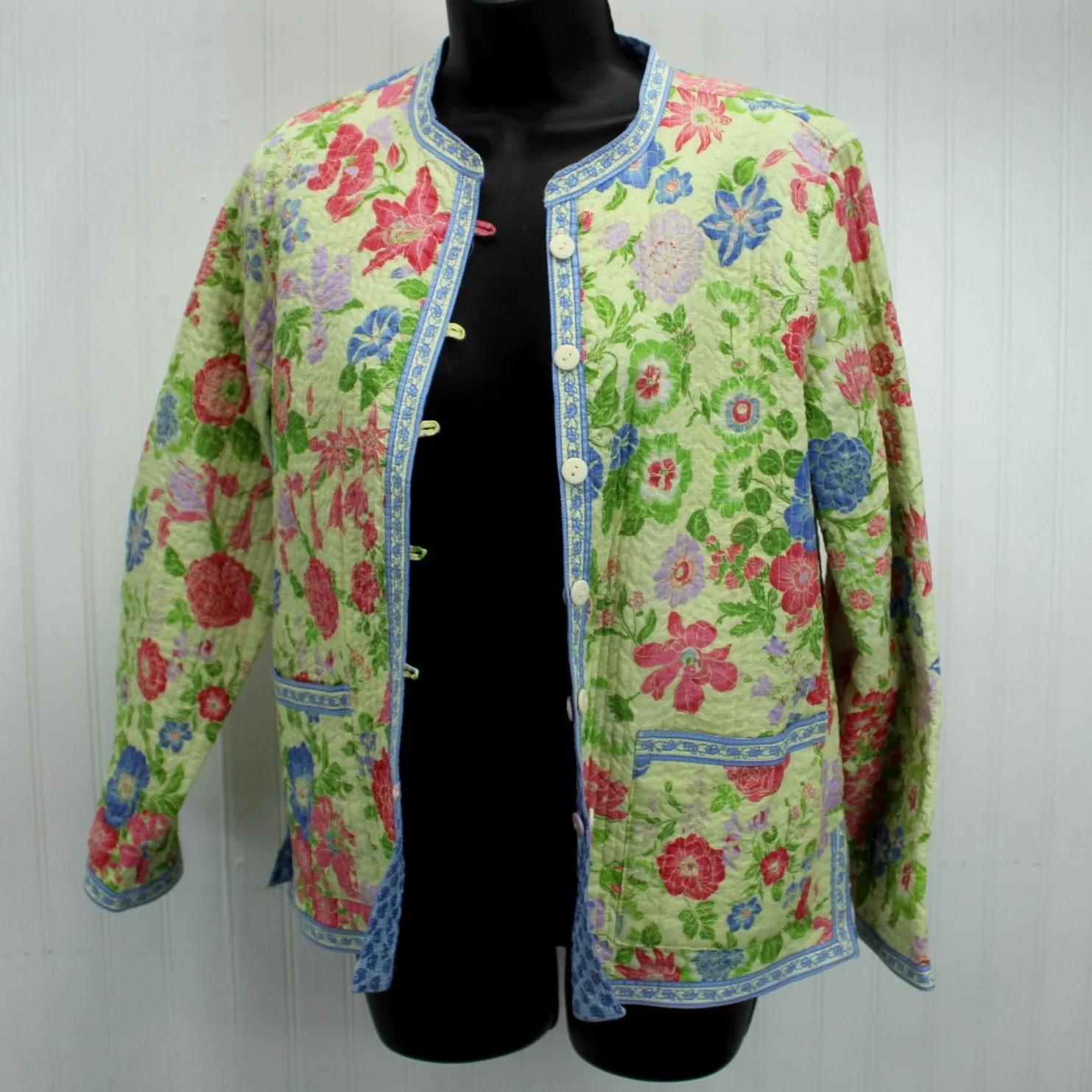 Vera Bradley Vintage Jacket Reversible Quilted Yellow Floral Reverse Denim Blue