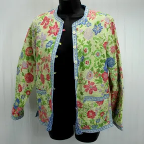 Vera Bradley Vintage Jacket Reversible Quilted Yellow Floral Reverse Denim Blue