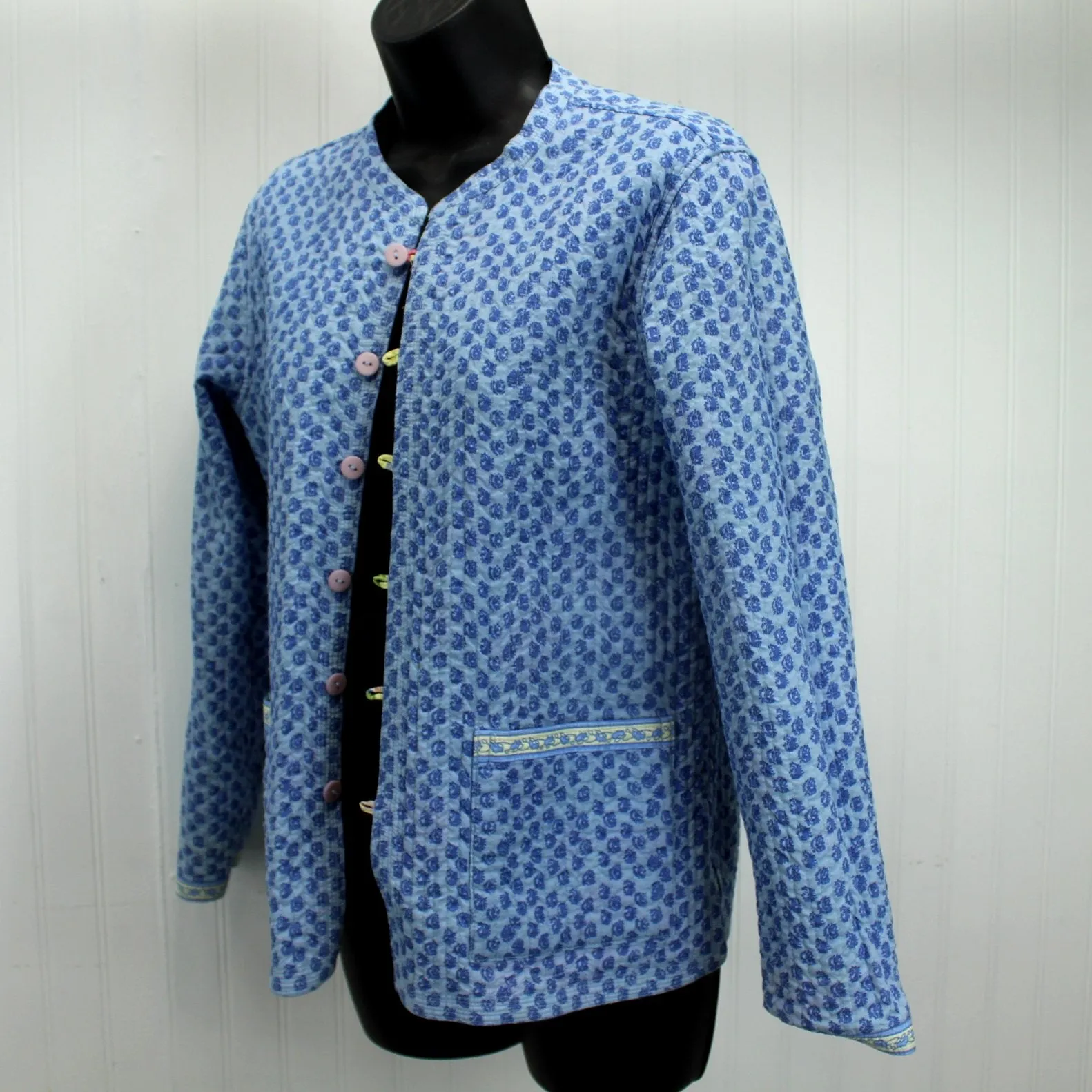Vera Bradley Vintage Jacket Reversible Quilted Yellow Floral Reverse Denim Blue
