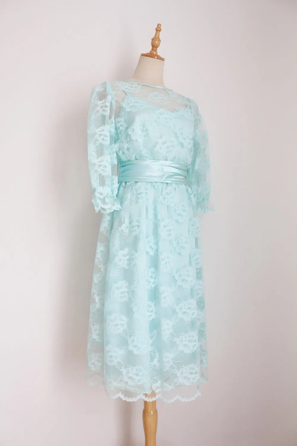 VINTAGE LACE OVERLAY DRESS SET BLUE - SIZE 10