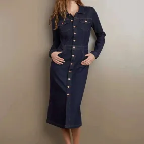 Washlab - Long Dark Denim Dress - Raw Denim