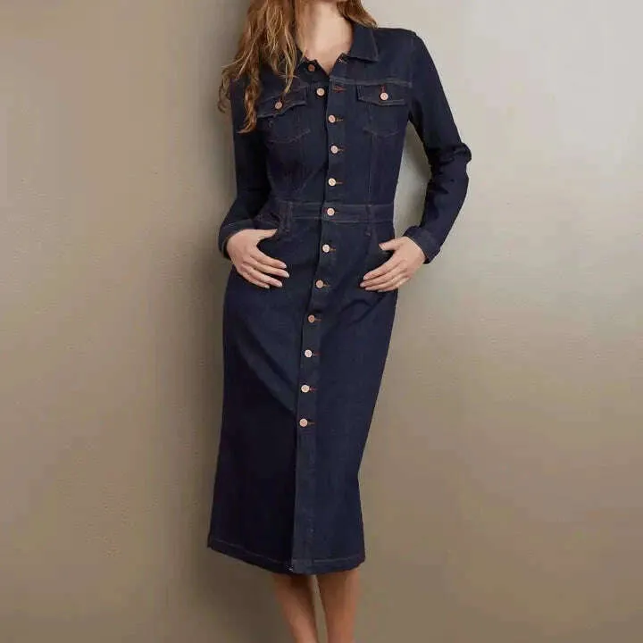 Washlab - Long Dark Denim Dress - Raw Denim