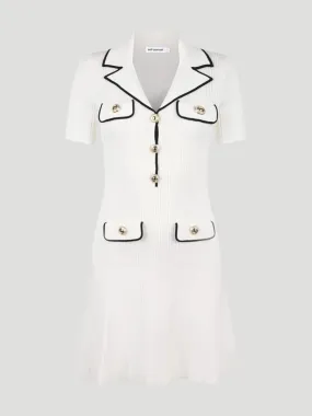 White Viscose Rib Knit Mini Dress