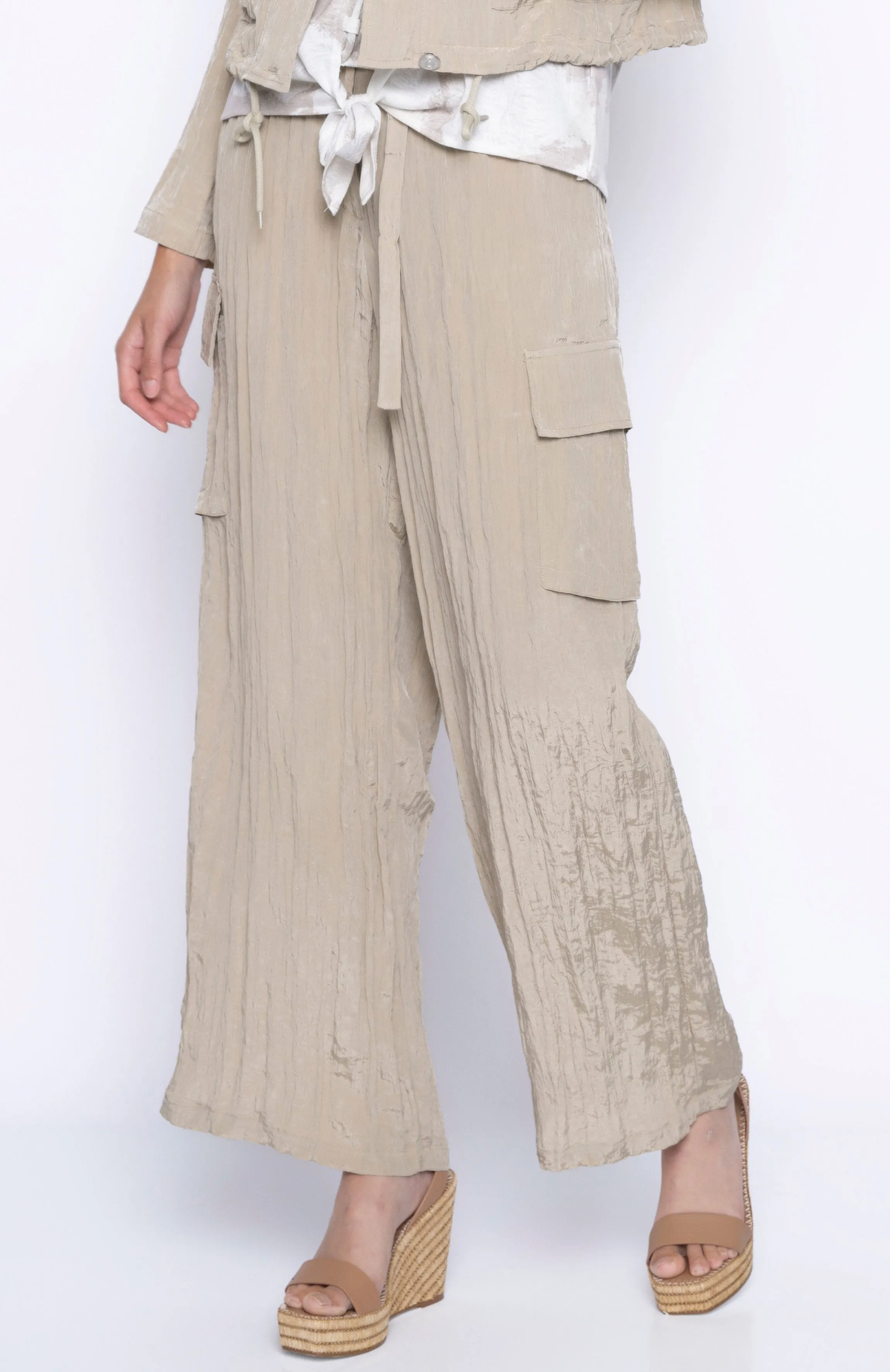 Wide Leg Cargo Pants - Light Khaki