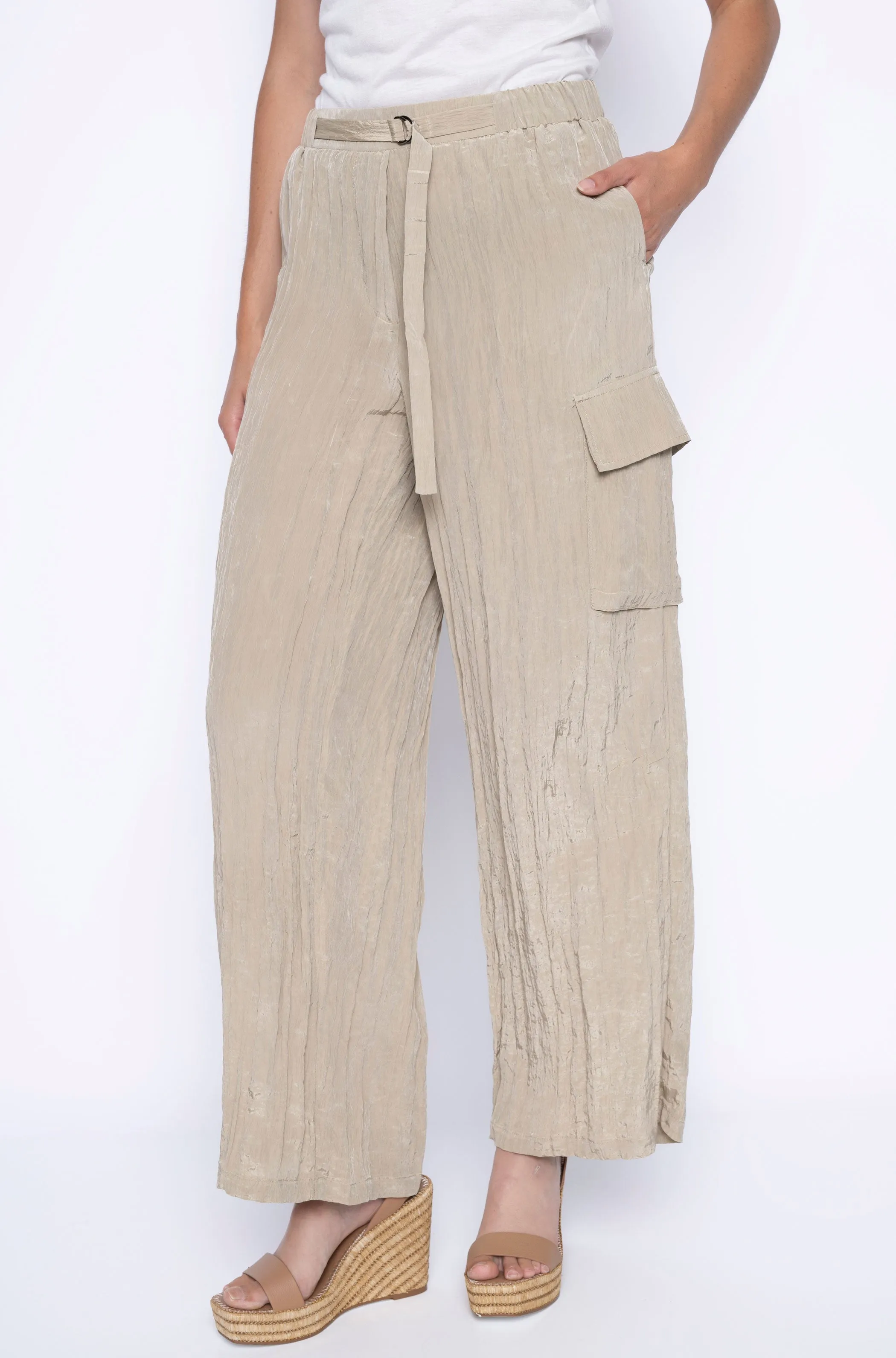 Wide Leg Cargo Pants - Light Khaki